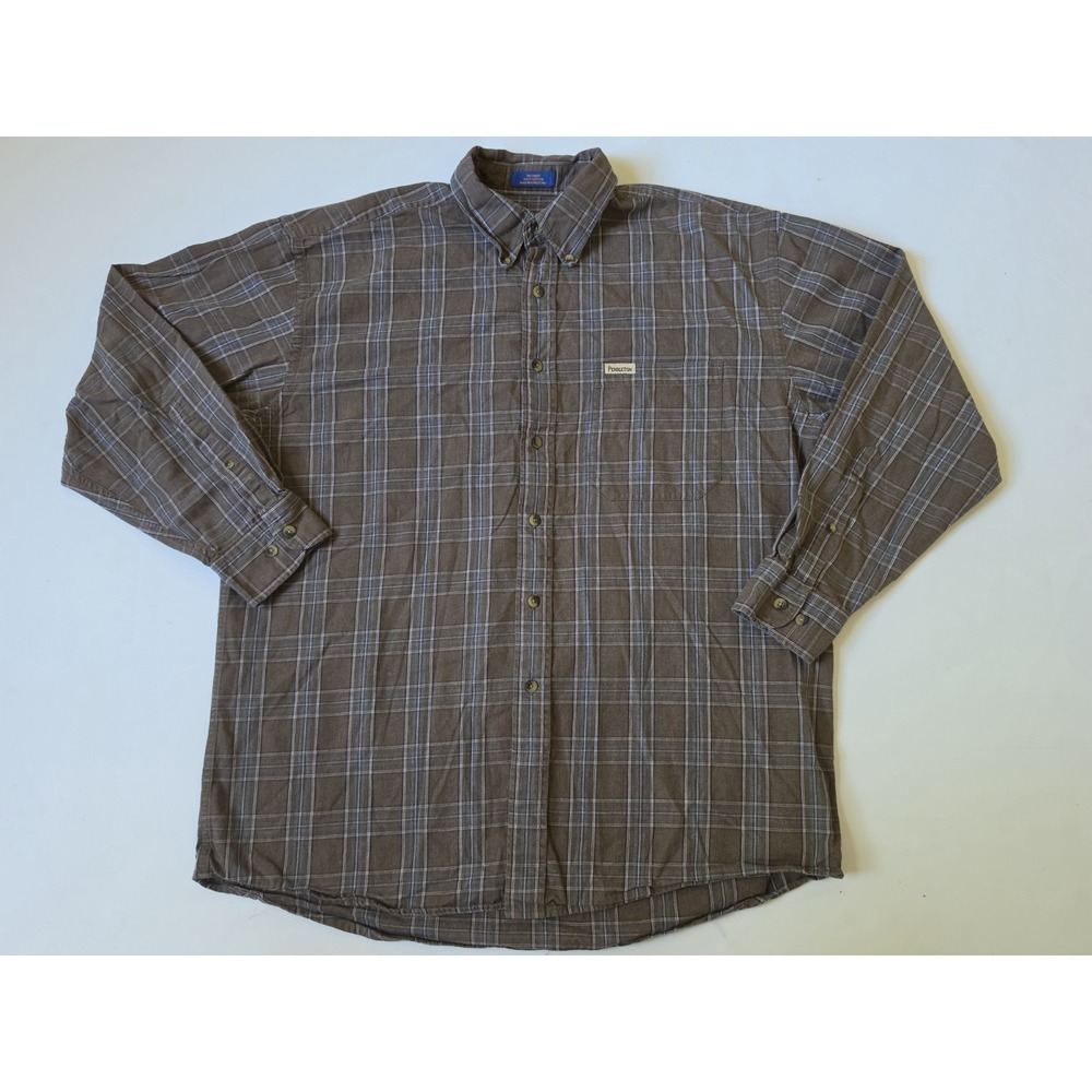 Pendleton Woolen Mills Long-Sleeve Shirt in Brown Plaid — Size: L